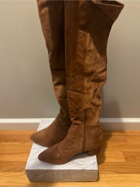 Women's Tall mustard Suede Over-the-Knee Boots